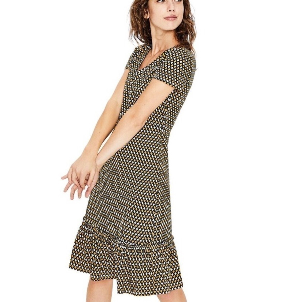 Boden Melissa Blue Yellow Diamond Midi Dress Size US 8